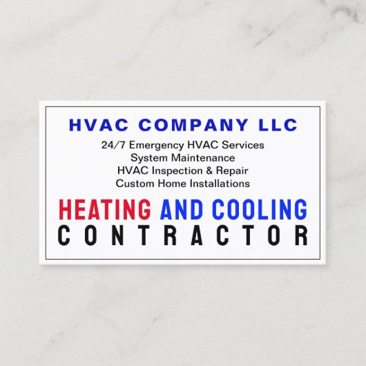Carte De Visite Entrepreneur de chauffage et de refroidissement (Devant)