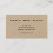 Carte De Visite Entrepreneur de construction (Dos)