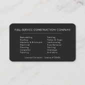 Carte De Visite Entrepreneur de construction Argent Noir (Dos)
