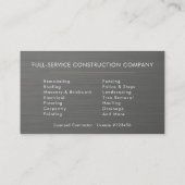 Carte De Visite Entrepreneur de construction de bâtiments en acier (Dos)