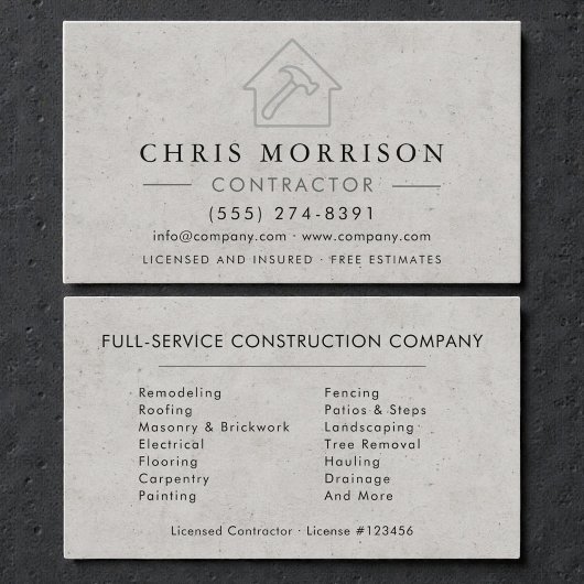 Carte De Visite Entrepreneur de construction de bâtiments en béton