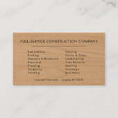 Carte De Visite Entrepreneur de construction de bâtiments en bois (Dos)