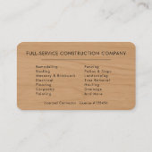 Carte De Visite Entrepreneur de construction de bâtiments en bois (Dos)