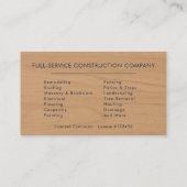 Carte De Visite Entrepreneur de construction de bâtiments en bois (Dos)