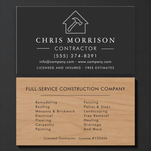 Carte De Visite Entrepreneur de construction de bâtiments en bois