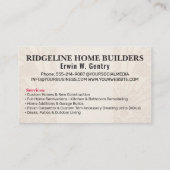 Carte De Visite Entrepreneur de construction de maisons et de réno (Dos)