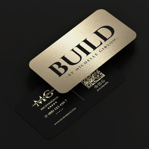 Carte De Visite Entrepreneur de construction élégant en noir Faux