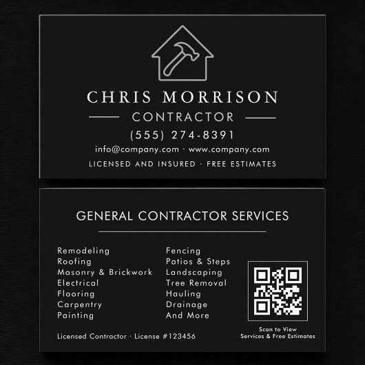Carte De Visite Entrepreneur de construction générale Code QR