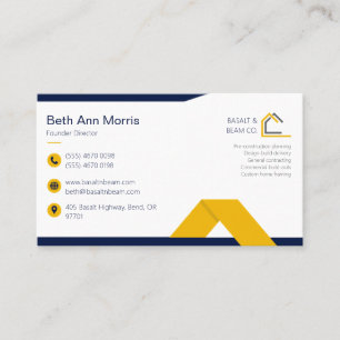 Carte De Visite Entrepreneur de construction moderne jaune marine