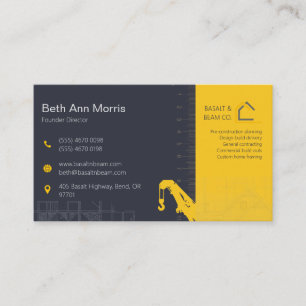 Carte De Visite Entrepreneur de construction moderne jaune marine
