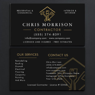 Carte De Visite Entrepreneur de construction Or Noir