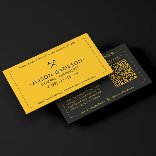 Carte De Visite Entrepreneur de construction professionnel jaune n