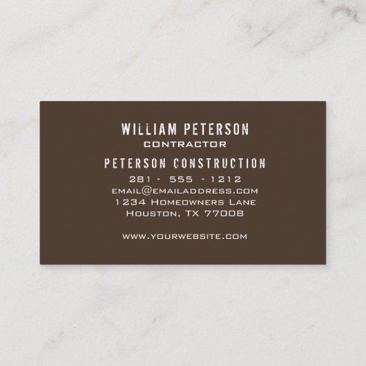 Carte De Visite Entrepreneur de construction rustique (Dos)