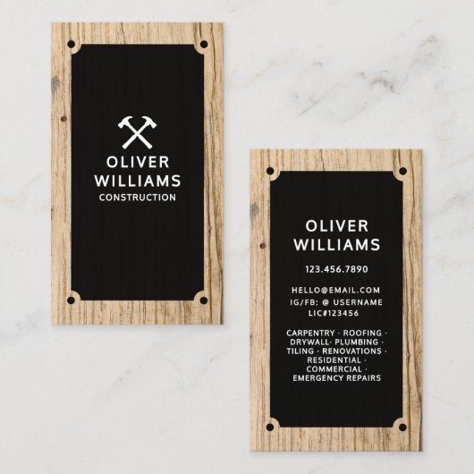 Carte De Visite Entrepreneur de construction rustique en bois (Devant / Derrière)