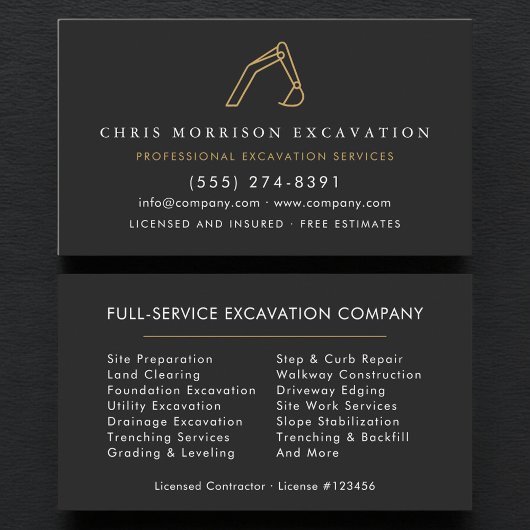 Carte De Visite Entrepreneur de construction Services d'excavation