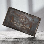 Carte De Visite Entrepreneur de réparation vintage en métal rouill<br><div class="desc">Monogramme vintage Arrière - plan métallique rouillé Cartes de visite de construction Steampunk.</div>