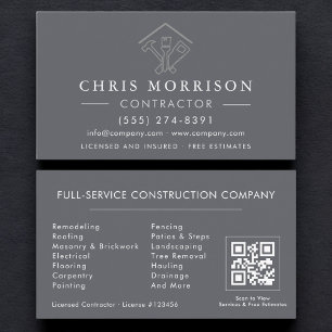 Carte De Visite Entrepreneur de Réparations à Domicile Code QR Gri