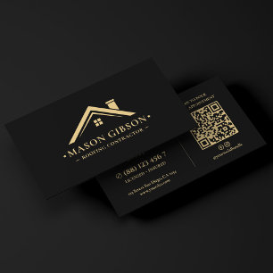 Carte De Visite Entrepreneur de Toiture Logo Noir Moderne