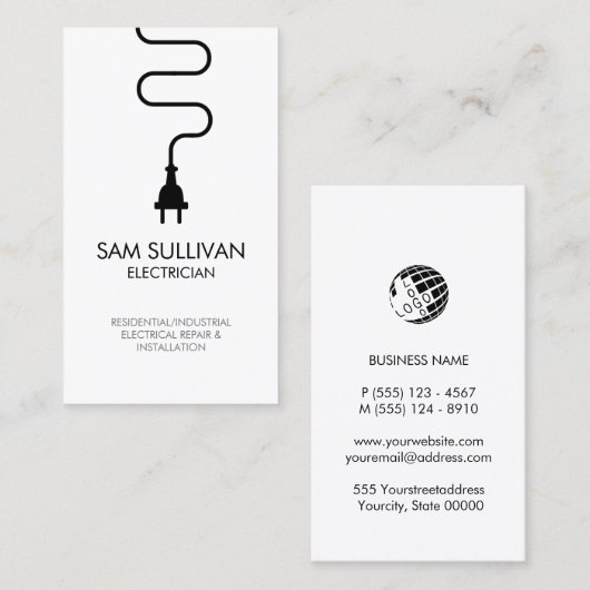 Carte De Visite Entrepreneur électrique (Devant / Derrière)