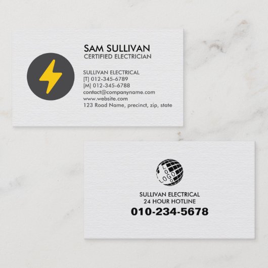 Carte De Visite Entrepreneur électrique (Devant / Derrière)