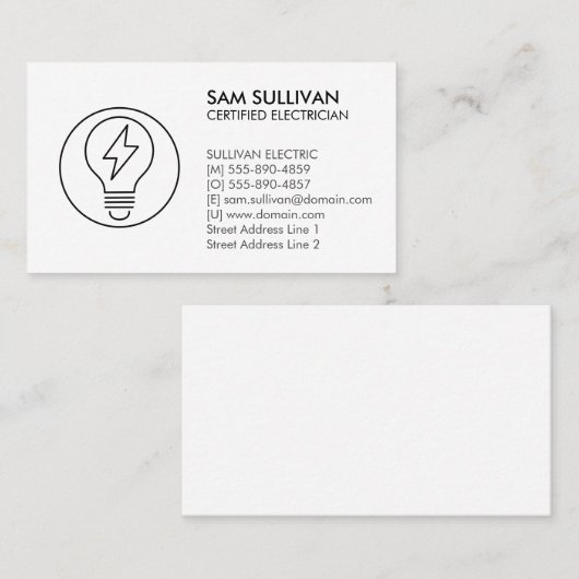 Carte De Visite Entrepreneur électrique (Devant / Derrière)