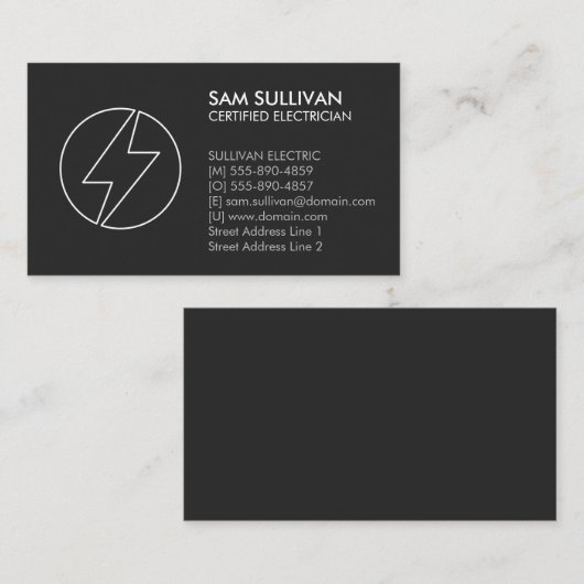 Carte De Visite Entrepreneur électrique (Devant / Derrière)