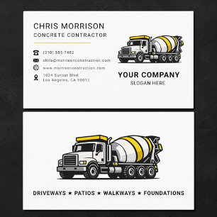 Carte De Visite Entrepreneur en béton Camion malaxeur
