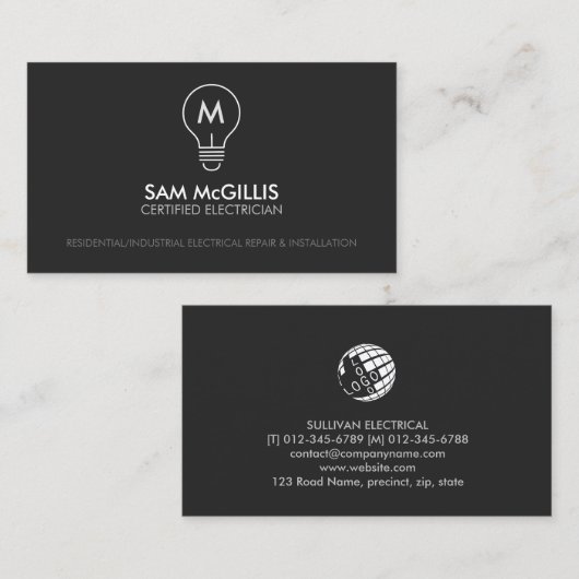 Carte De Visite Entrepreneur en électricité Monogramme (Devant / Derrière)