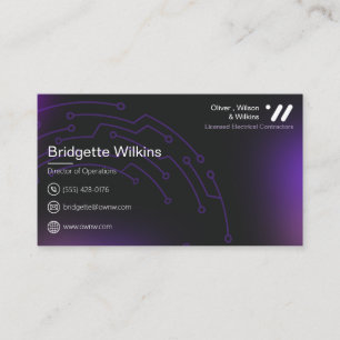 Carte De Visite Entrepreneur en électricité violet moderne Circuit