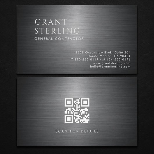 Carte De Visite Entrepreneur Général Code QR Métallique