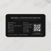 Carte De Visite Entrepreneur Général de Construction Code QR Noir (Dos)