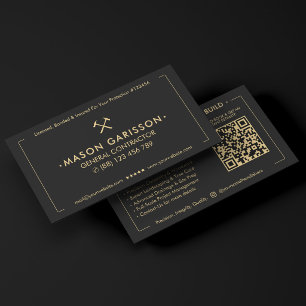 Carte De Visite Entrepreneur Général de Construction Élégante Noir