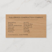 Carte De Visite Entrepreneur Général en Bois Rustique (Dos)