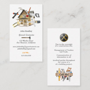 Carte De Visite Entrepreneur général - Maison avec des outils