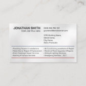 Carte De Visite Entrepreneur professionnel en électricité et plomb (Dos)