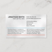 Carte De Visite Entrepreneur professionnel en électricité et plomb (Dos)