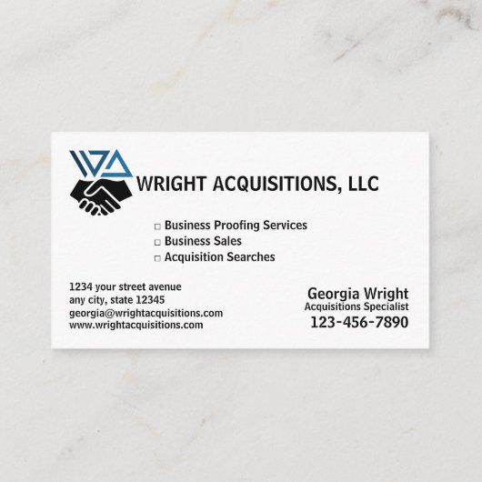 Carte De Visite Entreprise d'acquisition (Dos)
