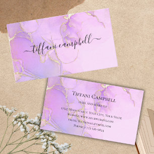 Carte De Visite Entreprise de Beauté Marbre Rose Violet Faux Or