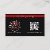 Carte De Visite Entreprise de camionnage professionnel Code QR (Dos)