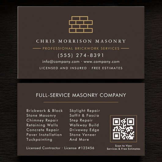 Carte De Visite Entreprise de code QR de maçonnerie de briques