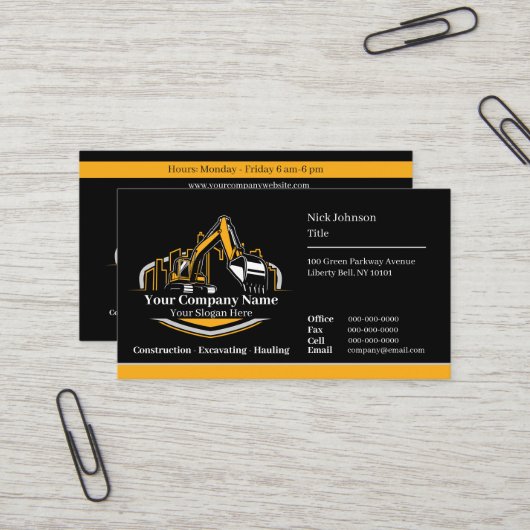 Carte De Visite Entreprise de Construction de Matériel Lourd Profe (Devant/Arrière en situation)