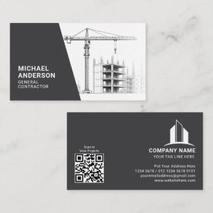 Carte De Visite Entreprise de construction, gris blanc, avec code