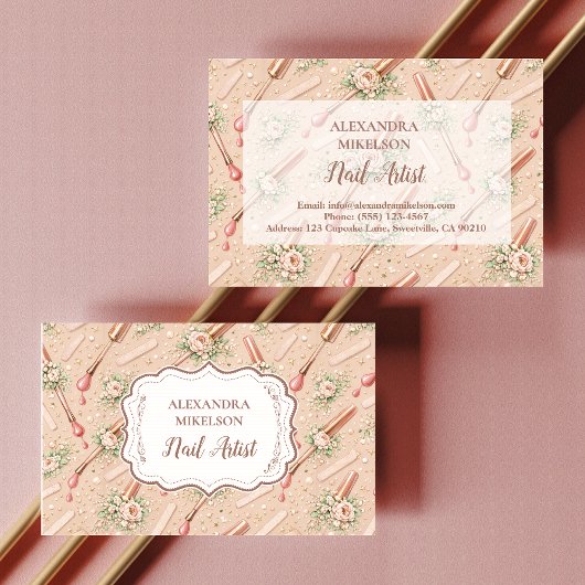 Carte De Visite Entreprise de manucure florale de luxe