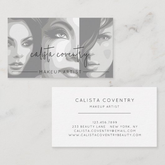 Carte De Visite Entreprise de Maquillage de Photo en Écriture Noir (Devant / Derrière)