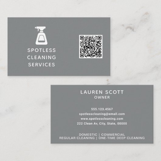 Carte De Visite Entreprise de nettoyage QR Code Spray bouteille Gr (Devant / Derrière)