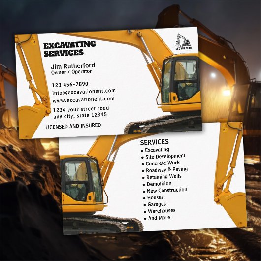 Carte De Visite Entreprise de services d'excavation
