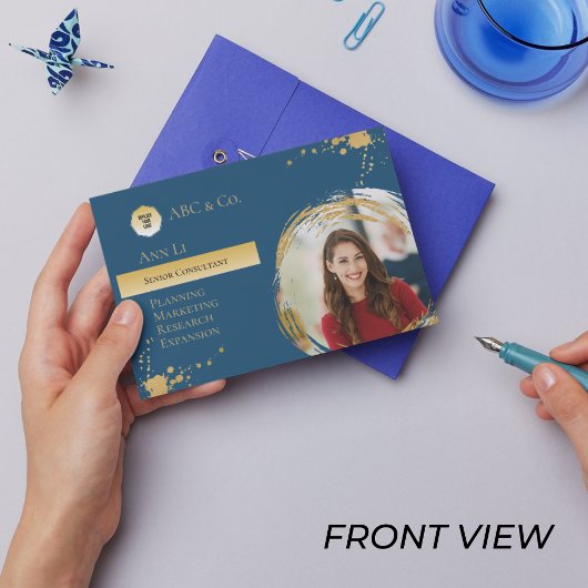 Carte De Visite Entreprise Gold & Blue, Ajouter une photo à une fo