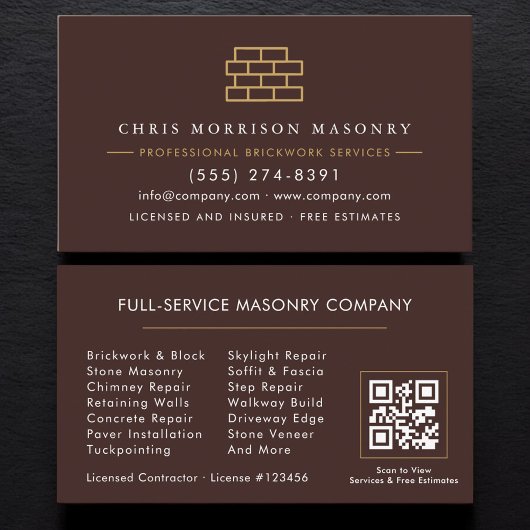 Carte De Visite Entreprise Maçon Maçonnerie de Briques Code QR