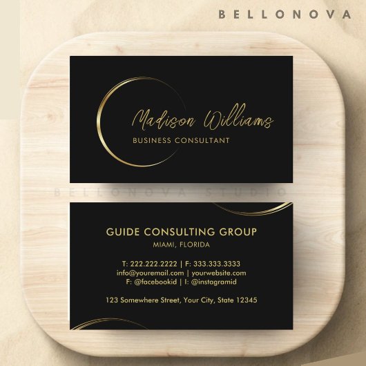 Carte De Visite Entreprise professionnelle Black and Gold personna