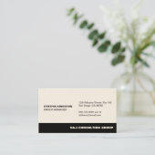 Carte De Visite Entreprise professionnelle écru bande noire (Debout devant)